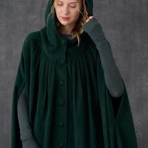 Hooded Wool Cloak Coat in Teal, Maxi Hooded wool cloak, renaissance cloak, witch